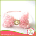 Fabric Pink Flower Hair Accessories for Hair with a Rhinestone Center